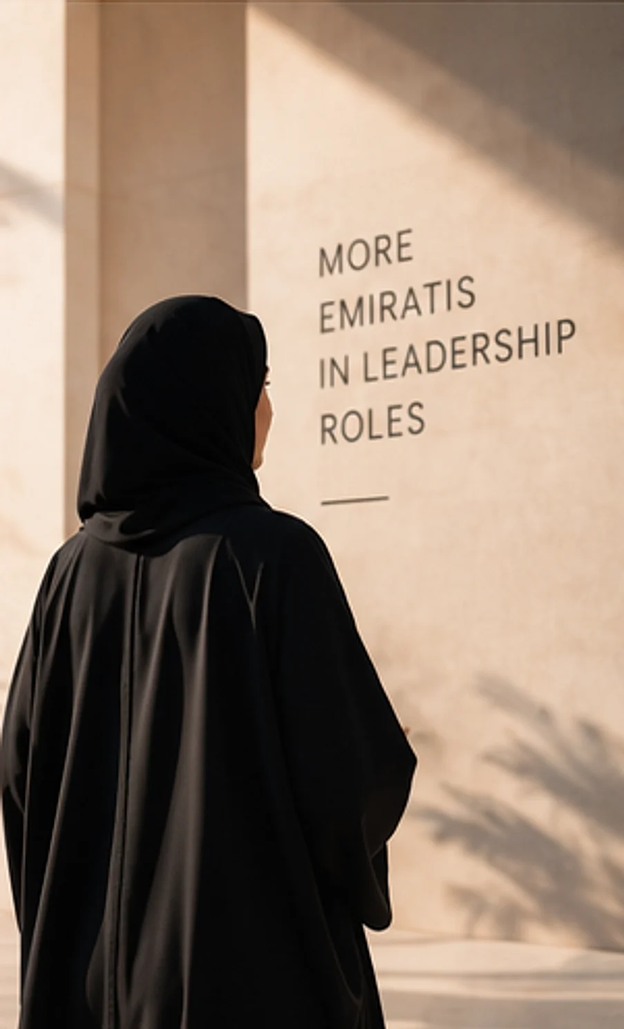 Emirati professional beside the words More Emiratis in Leadership Roles